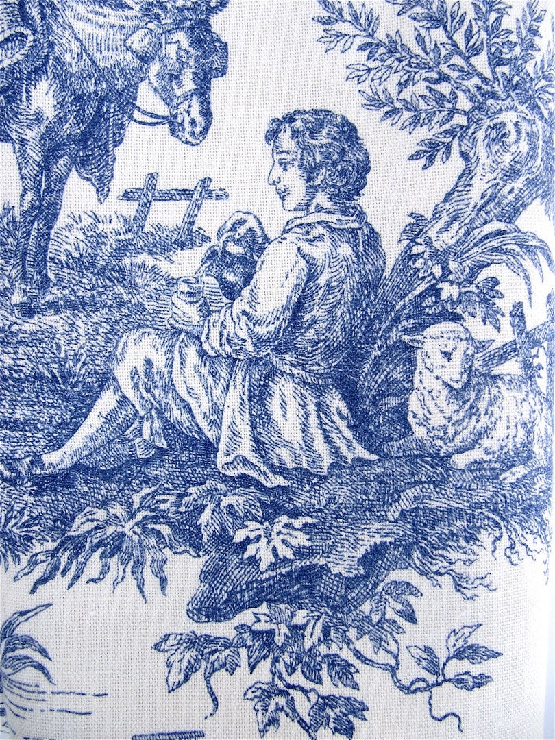 Country Life Waverly Toile Fabric Blue and White