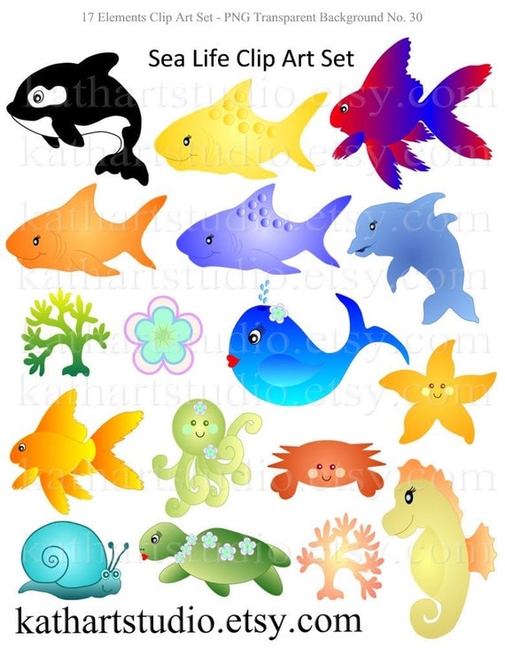 Cute Sea Life Octopus Whales Fish Clipart for Scrapbooking