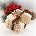 Hostess Gift Crochet Dish Cloths Neutral Woodland brown ribbon with gift tag