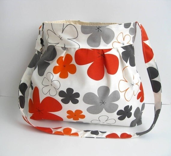 Items similar to SaleGrey And Orange FlowersMessenger BagAdjustable