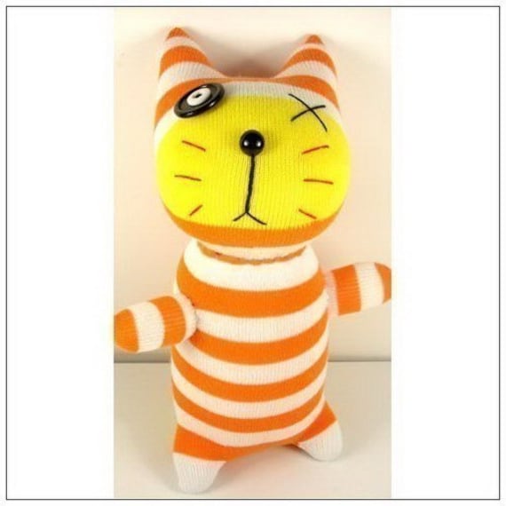 Items similar to Handmade Sock Cat Kitty Stuffed Animal Doll Baby Toys ...