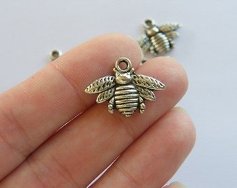 BULK 50 Bee charms antique silver tone A315