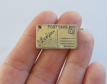 BULK 30 Postcard charms antique silver tone PT16