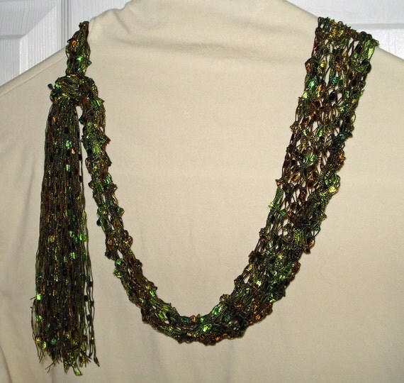 Fashion Necklace Scarf Knit of Airy Ladder Type Yarn by LoveNYarn
