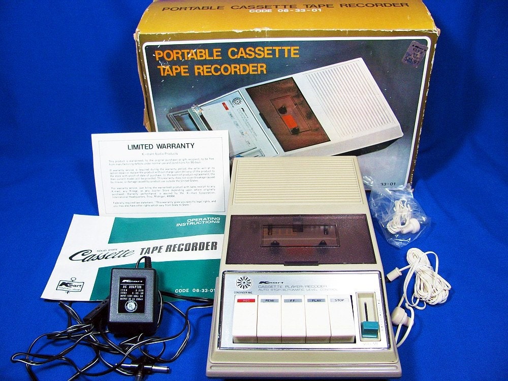 Vintage 1970s Kmart CASSETTE TAPE RECORDER and Accessories