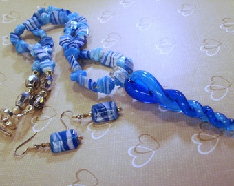 Twisted Aqua Blue Necklace /Pendant Earrings