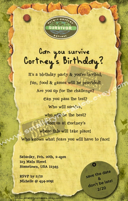 Survivor Birthday Party Invitations 1