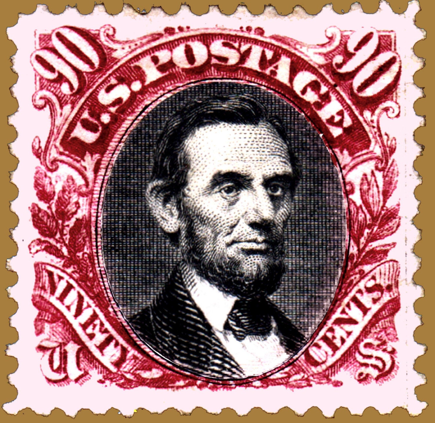 Abraham Lincoln Portrait US Postage Stamp. Artwork Limited