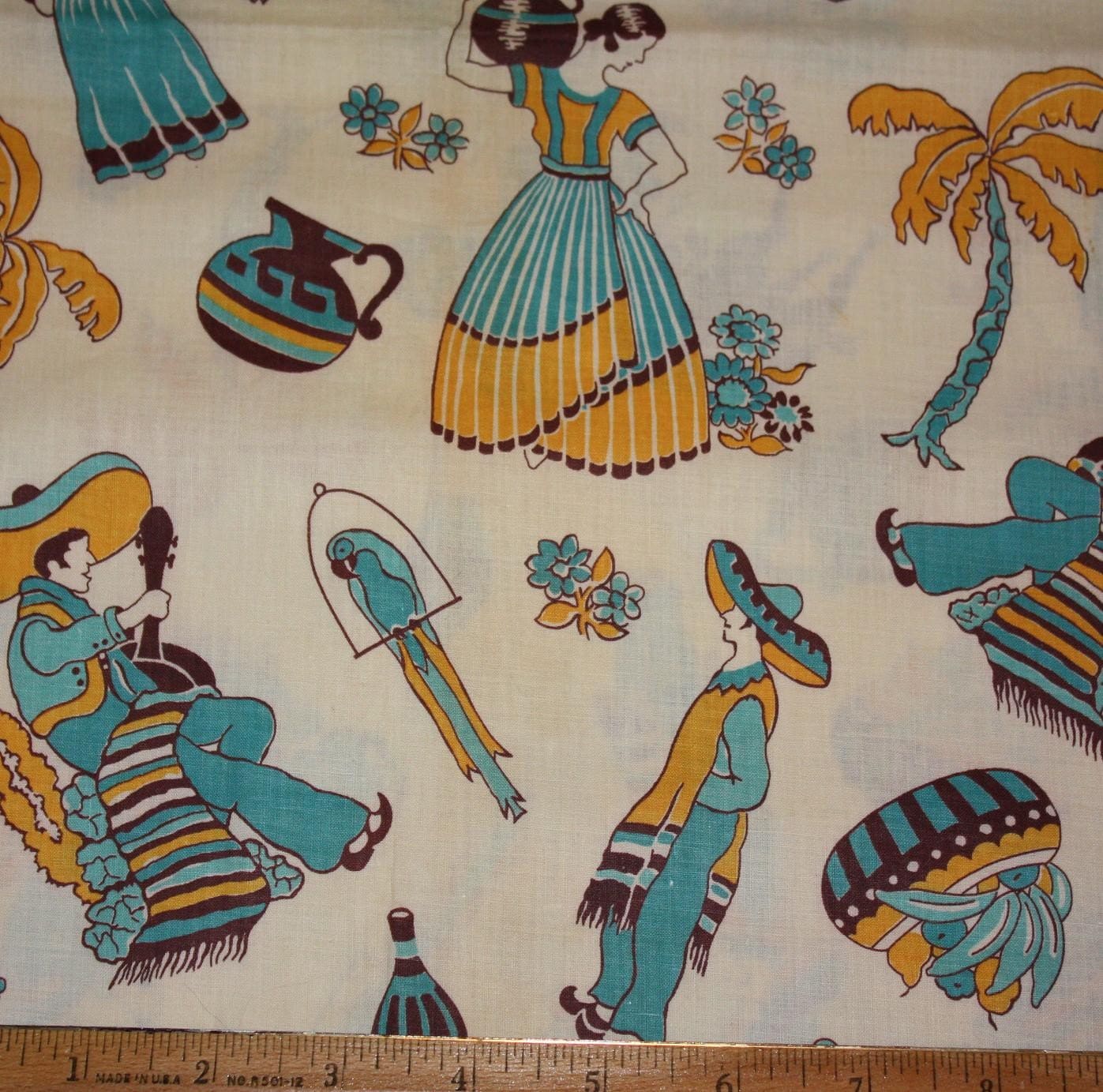 Vintage Cotton Quilt Fabric Southwestern Spanish Mexican