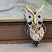 silver steampunk necklace - STEAMPUNK OWL - surgical steel cute owl pendant with vintage watch movement