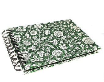 green Photo Album Renaissance Roses, spiral bound Scrapbook A5, floral pattern