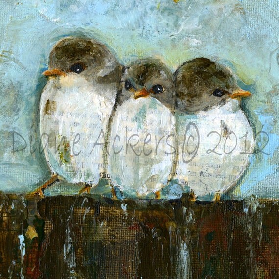 Items Similar To Fine Art Bird Print Of My Original Painting 3 Birdies ...