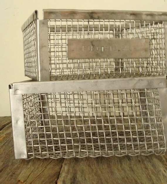 vintage industrial wire baskets from SaffronColoredPony