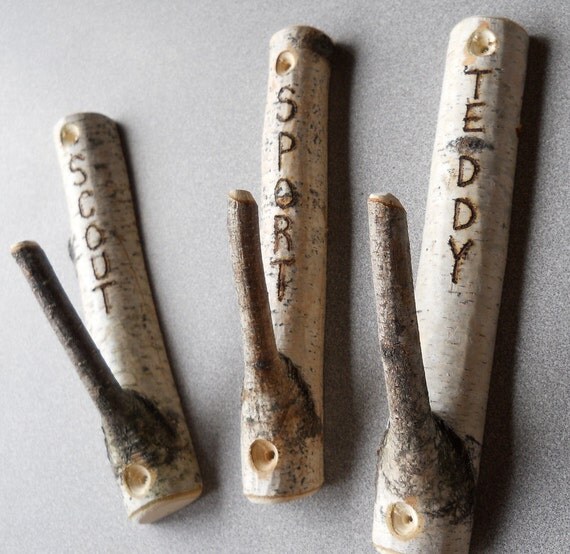 Dog Leash Hook Holder Personalized Rustic Birch