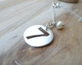 Number 7 silver necklace - Perfect 7 number seven pendant necklace with a petite freshwater pearl - personalized jewelry gift idea