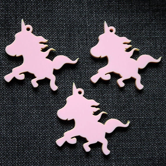 3 x Laser cut acrylic unicorn pendants