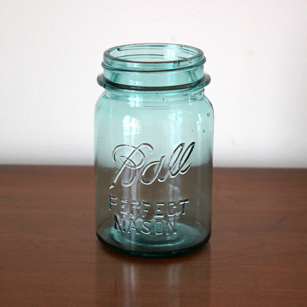 Number 13 Blue Vintage Ball Pint Perfect Mason Jar with Zinc