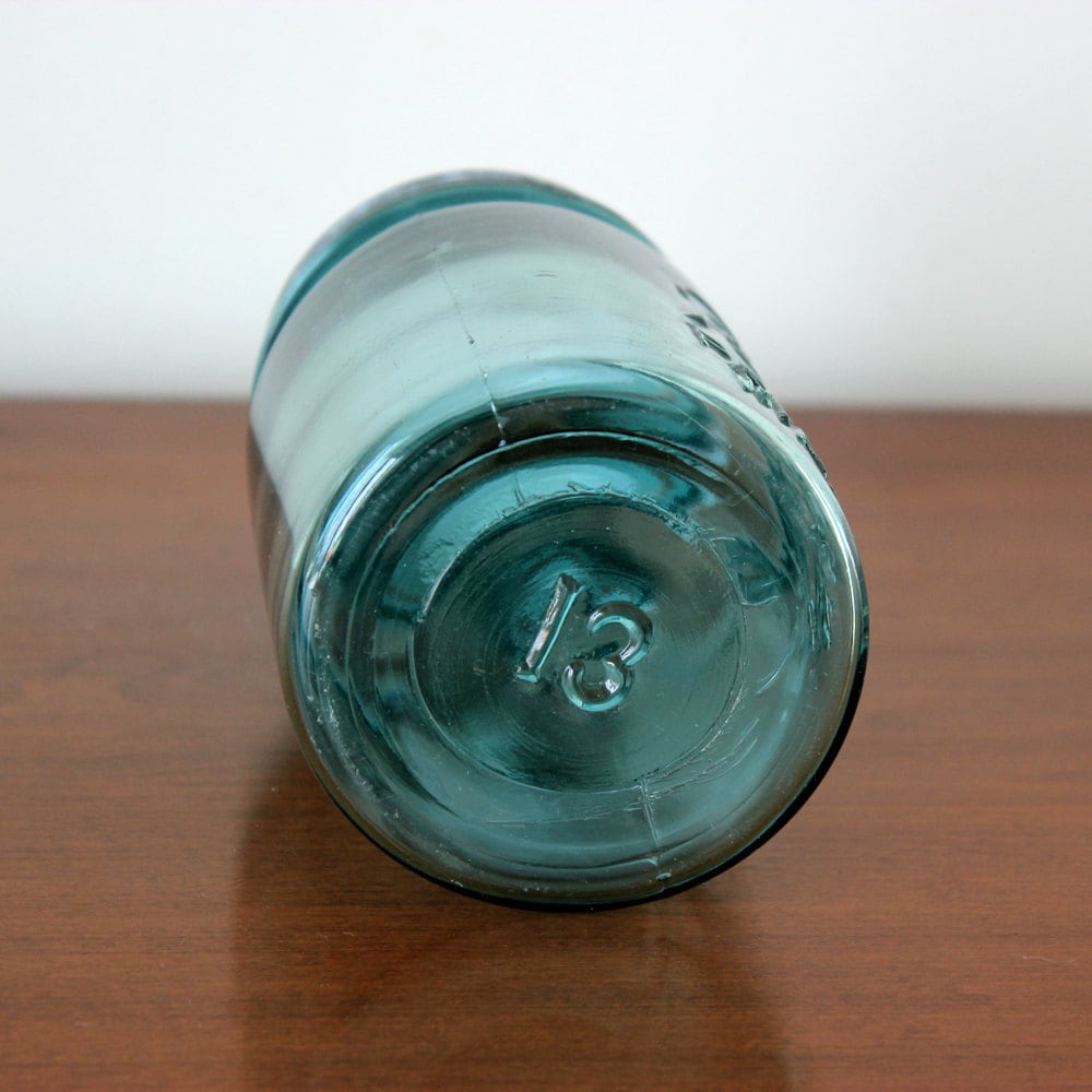 Number 13 Blue Vintage Ball Pint Perfect Mason Jar with Zinc
