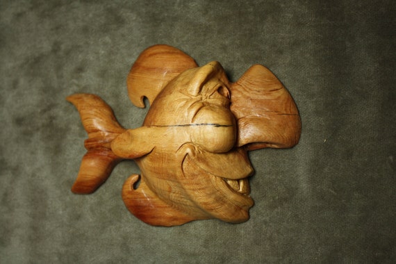 Wood Fish Carving wood carving log cabin by TreeWizWoodCarvings