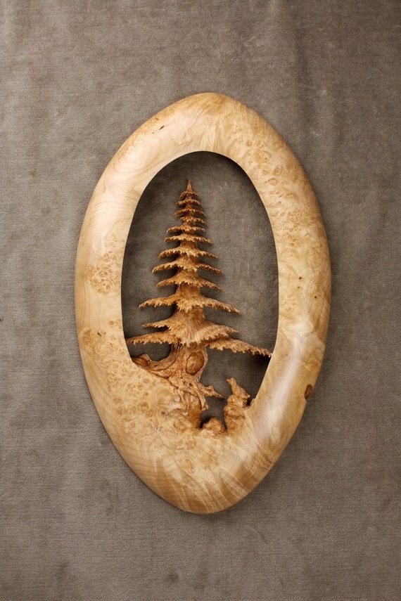Tree wood carving, sculpture, Christmas Present, carved by Gary Burns 