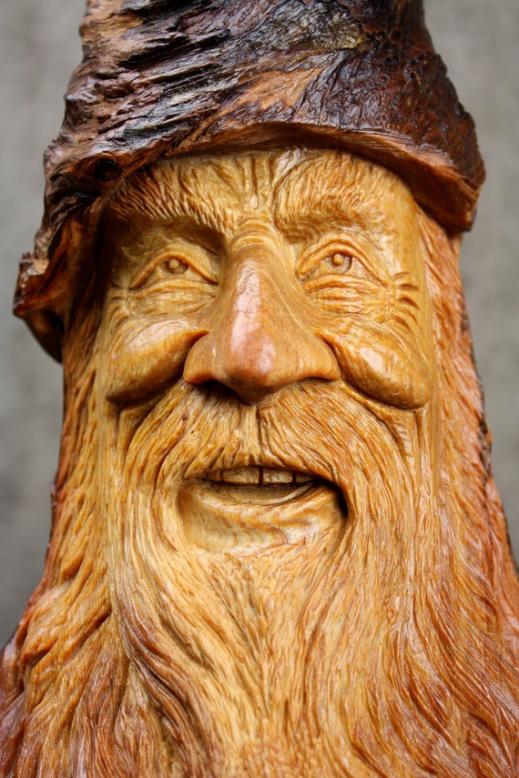 Wood Carving Wood Spirit Santa Elf Wizard a Christmas Gift on