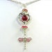 Red Pink REAL RUBY Gemstone Jewelry Set Necklace Earring Dragonfly Silver Charm Swarovski Crystals