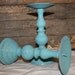 RESERVED For Ashley Nowak - Distressed Aqua Brass Candle Holders Shabby Chic Cottage Decor