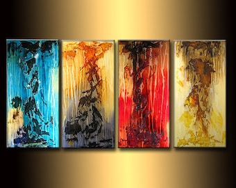 ORIGINAL Huge Textured abstract Painting, Contemporary Fine Art, Multi Paneled textured by Henry Parsinia 72X36