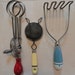 7 Vintage Kitchen Utensils can opener cheese cutter whip turner masher beater strainer wood handles