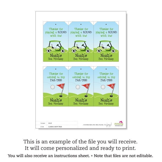 Golf Party Personalized DIY printable favor tags