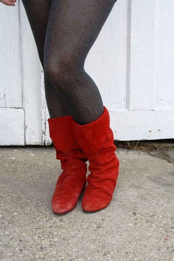 red flat slouch boots