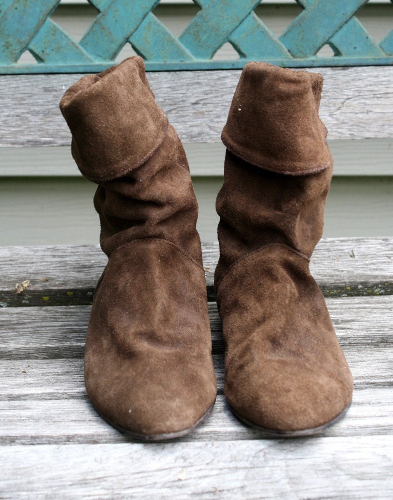 Vintage Brown Suede Slouch Ankle Boots