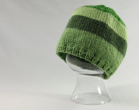 Items similar to Green Stripes Toque (Knit Hat) in Womens Medium, Mens ...