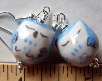 Blue Owl Earrings Cute Little Owls Sleeping Owl Jewelry