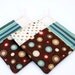 Quilted Potholder Set in Aqua Cream and Brown Geometric Prints