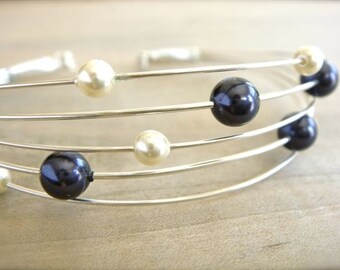Clustered Plum and Cream Pearls - Bracelet - Wedding, Bride, Bridal, Bridesmaid, Mother's Day