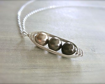 3 Peas in a Pod Necklace - Mocha Madness Ombre - Mom, Mum, Mother's Day
