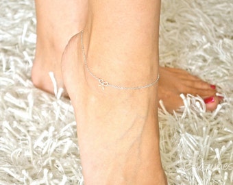 Bow Anklet - Mini / Tiny Sterling Silver Bow - Ankle Bracelet, Wedding, Bride, Bridal, Bridesmaid Gift, Bridal order - Tie the knot