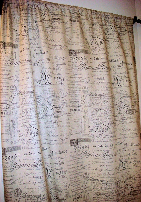 Vintage French Script Curtain Panel