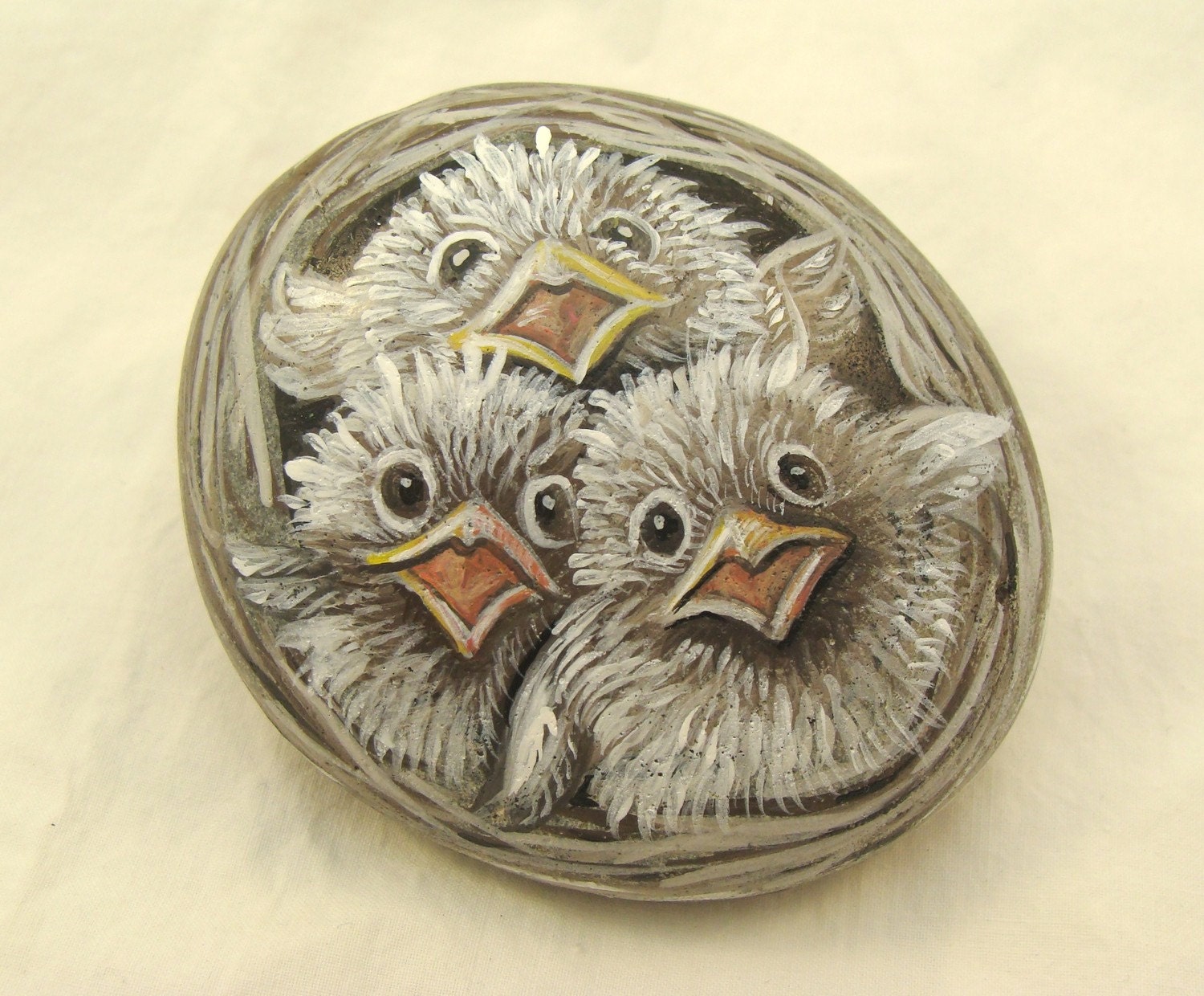 Hand Painted Rocks baby bird nest