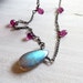Labradorite Teardrop Necklace, Rhodolite Garnet Gemstone Necklace, Oxidized Sterling Silver Chain Pendant, Bohemian Jewelry