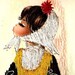 Silk Embroidered Postcard 1960's Gallarda - Spanish Chica - Pretty Girl