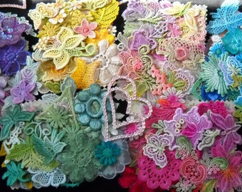 Crazy Quilt Lace, Inspiration Lace Kit, Venise Lace Trim, Lace Embellishment, Hand Dyed Lace ,Scrapbook Supply, Applique, Crazy Quilt Kit