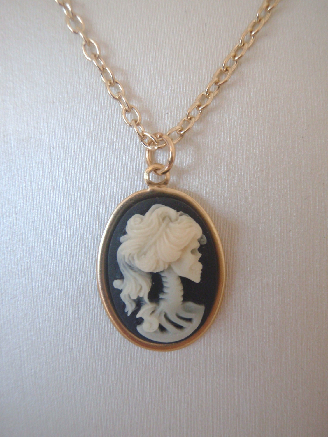 Skull Cameo Necklace Small Skull Profile by MadisonHoneyVintage