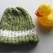 Organic Cotton Baby Hat - Hand Knit- Green with Cream Stripe