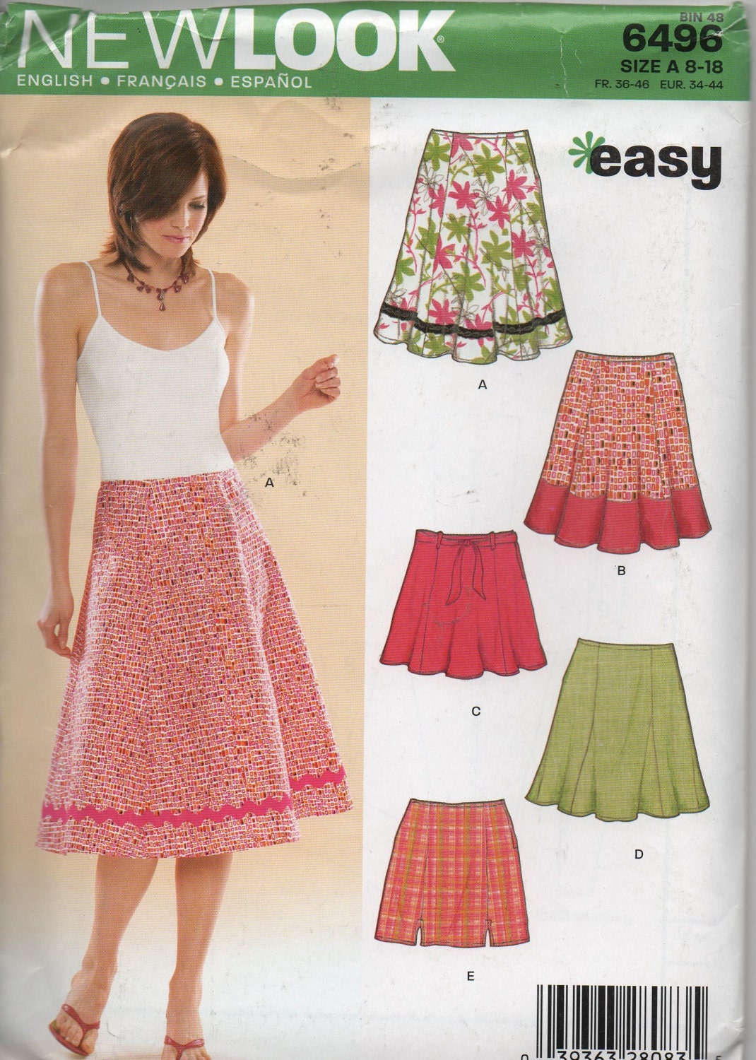 Easy Skirt Pattern New Look Sizes 8-18 English French Spanish