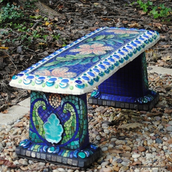 custom order one of a kind mosaic garden bench by