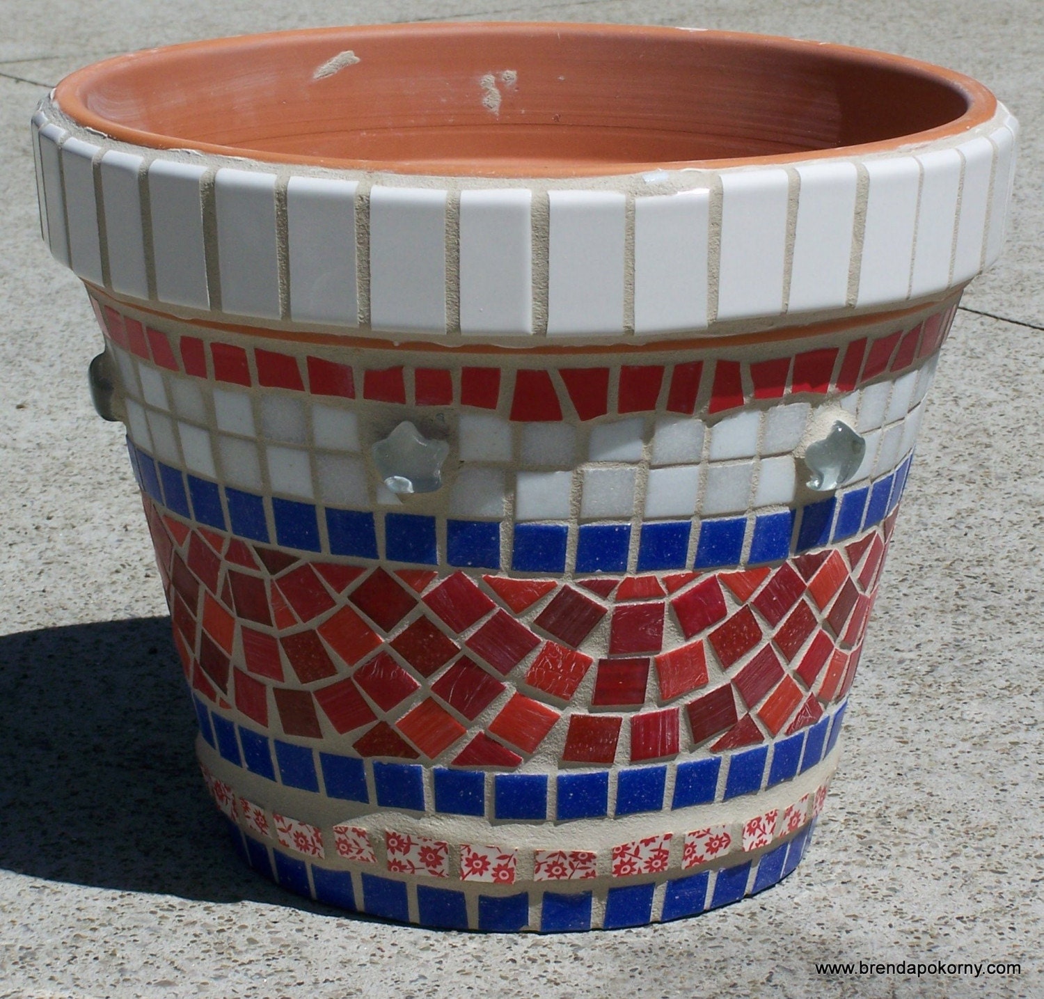 Red White and Blue Americana Mosaic Flower Pot