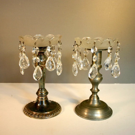 Vintage Candle Bobeche Pair with Chandelier Crystals