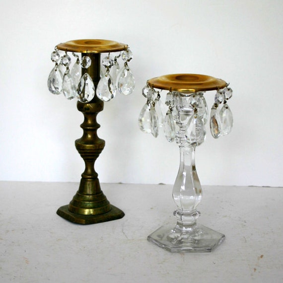 Candle Bobeche Pair with Chandelier Crystals